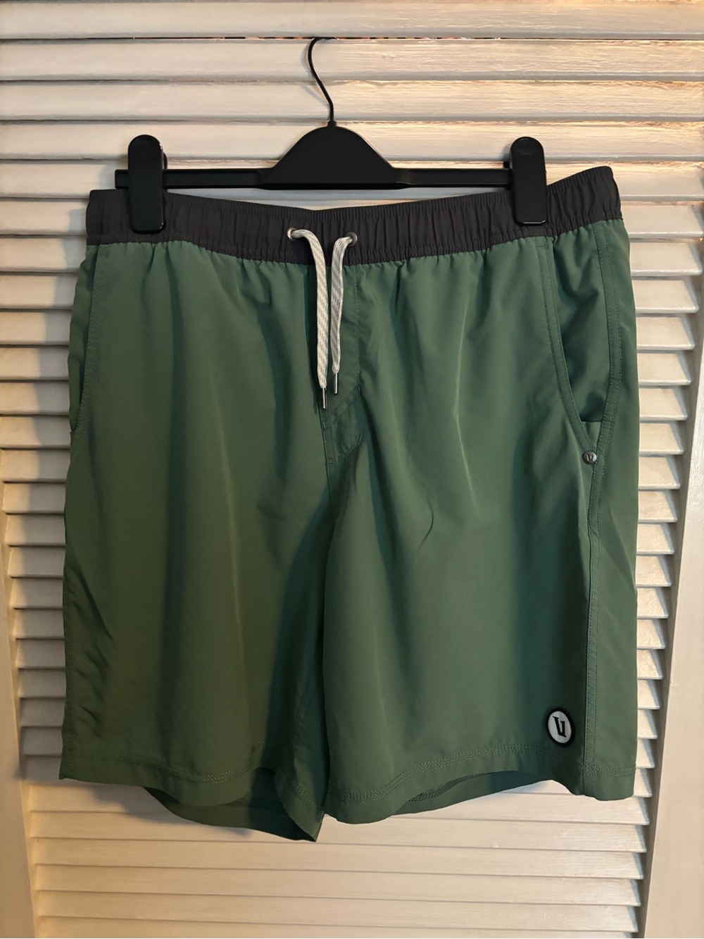Vuori Olive Green Athletic Shorts with Charcoal Waistband